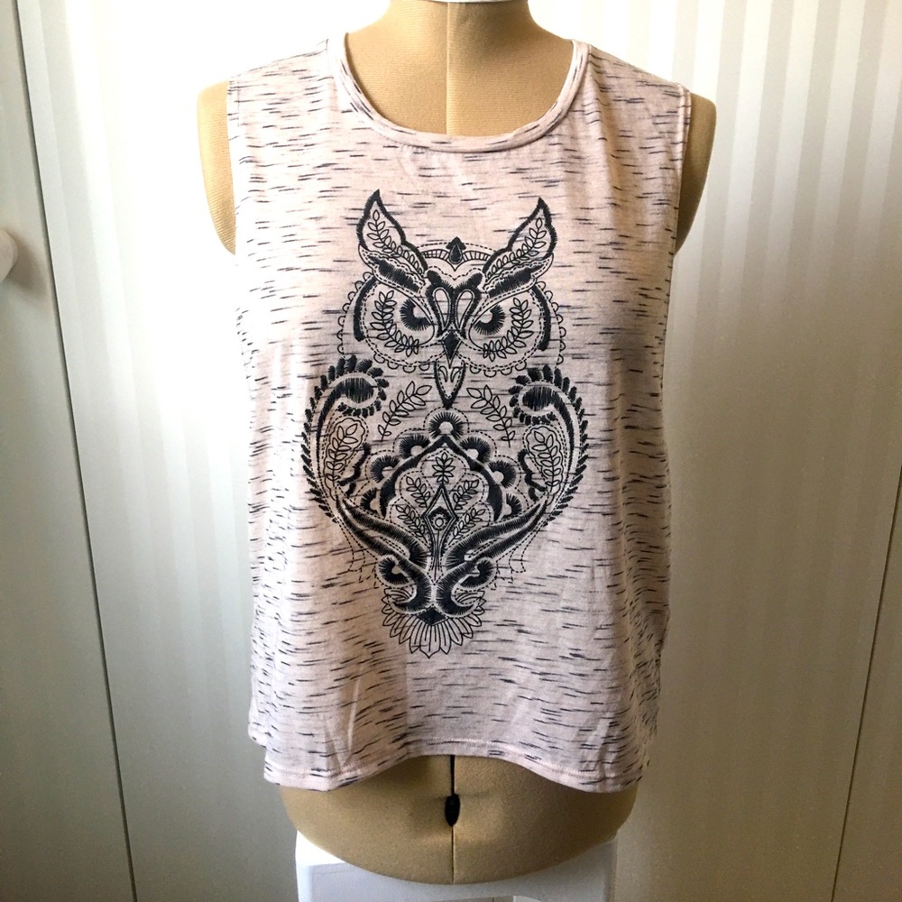 Tea n Rose cream and black owl tank top Size L
